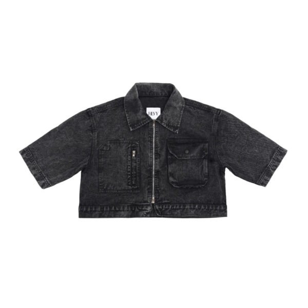HLVY - Cropped Pockets Denim Zip Up