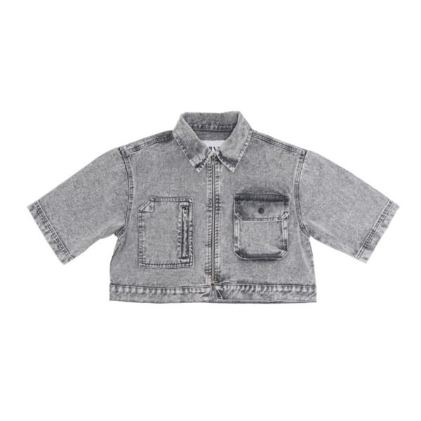 HLVY - Cropped Pockets Denim Zip Up